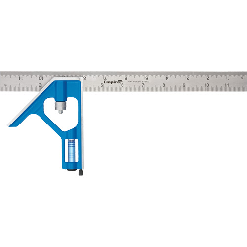 True Blue&reg; Combination Square, 12" L, 1/16" Graduations, Steel, Plain Auto-Cam