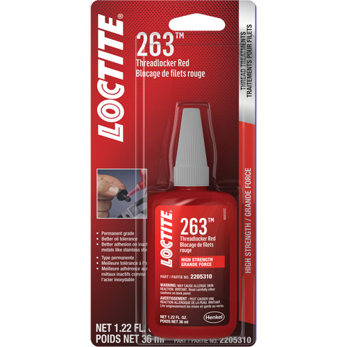 263 Threadlocker, Red, High, 36 ml, Bottle Auto-Cam