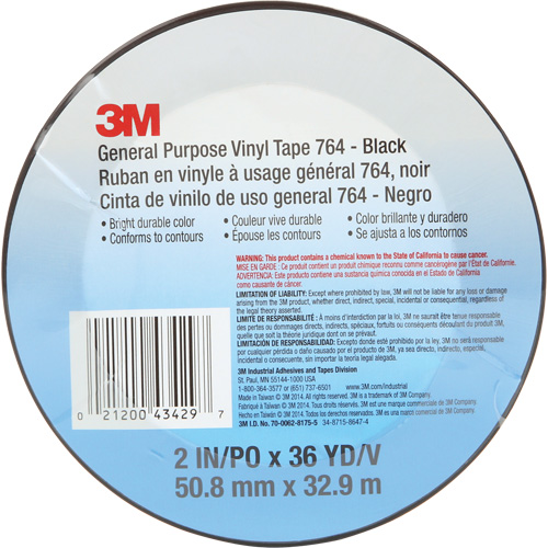 764 General-Purpose Vinyl Tape, 50.8 mm (2") W x 32.9 m (108') L, 5 mils, Black Auto-Cam