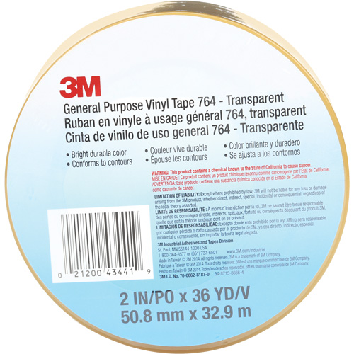 Ruban en vinyle pour travaux g&eacute;n&eacute;raux 764, 50,8 mm (2") la x 32,9 m (108') lo, 5 mils, Transparent Auto-Cam