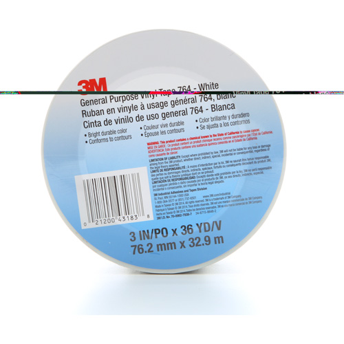 764 General-Purpose Vinyl Tape, 76 mm (3") W x 32.9 m (108') L, 5 mils, White Auto-Cam