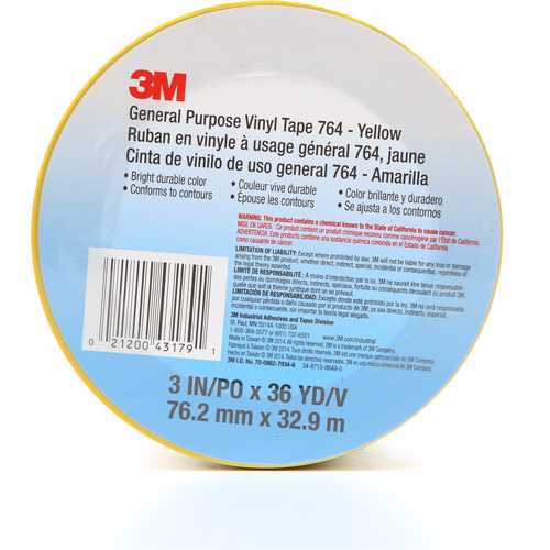 764 General-Purpose Vinyl Tape, 76 mm (3") W x 32.9 m (108') L, 5 mils, Yellow Auto-Cam