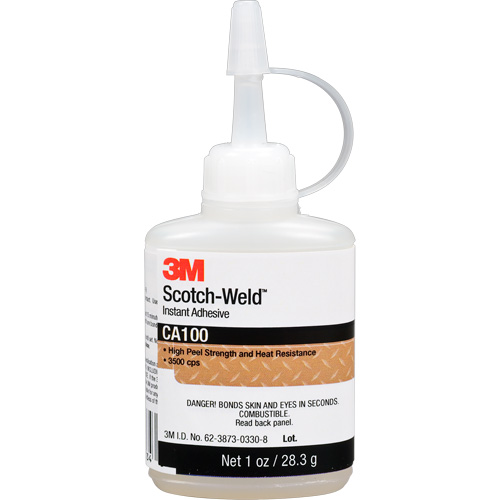 Adh&eacute;sif instantan&eacute; CA100 Scotch-Weld, Blanc cass&eacute;, Bouteille, 1 oz Auto-Cam