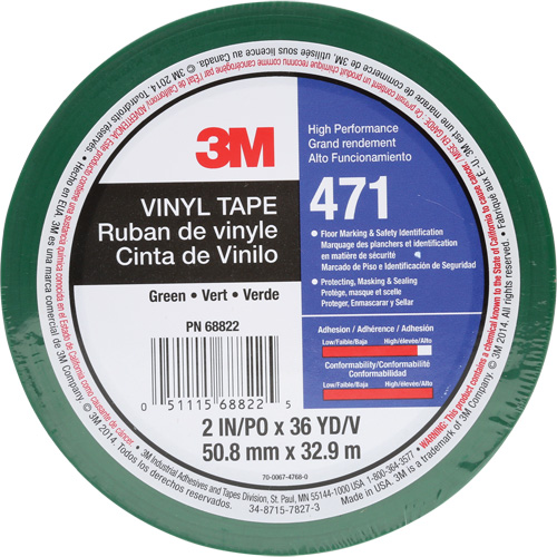471 Vinyl Tape, 50.8 mm (2") W x 32.9 m (108') L, 5.2 mils, Green Auto-Cam