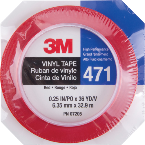 471 Vinyl Tape, 6 mm (1/4") W x 32.9 m (108') L, 5.3 mils, Red Auto-Cam