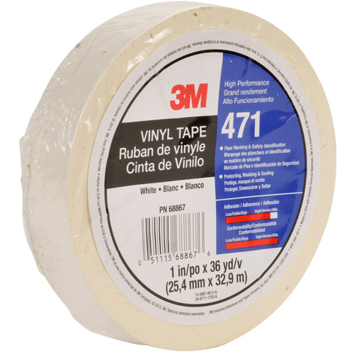 471 Vinyl Tape, 12 mm (1/2") W x 32.9 m (108') L, 5.3 mils, White Auto-Cam