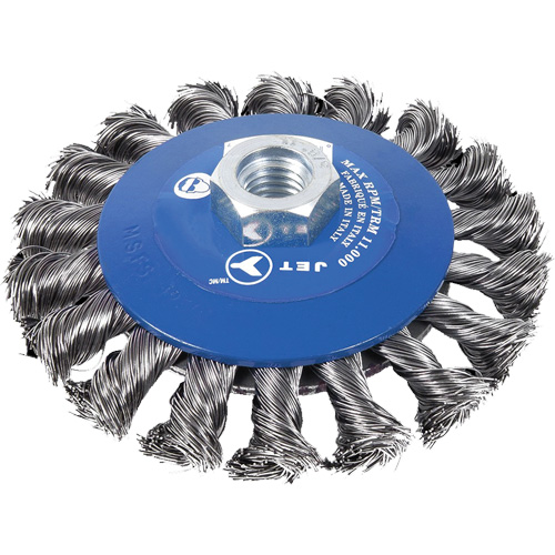 Brosse conique &agrave; m&egrave;ches torsad&eacute;es, Dia. 5", Fils 0,02", Arbre 5/8"-11NC Auto-Cam