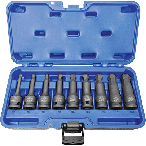 BNH-912M 1/2" Drive Metric Ball Nose Hex Impact Socket Set, Hex, 1/2" Drive, 9 Pcs Auto-Cam