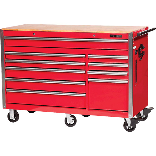 PRC5610 Pro Series Roller Cabinet, 10 Drawers, 55-9/10" W x 24-1/10" D x 39-7/10" H, Red Auto-Cam
