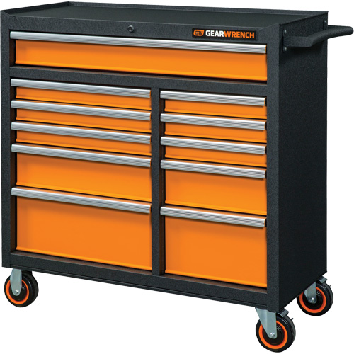 Armoire roulante pour outils s&eacute;rie GSX, 11 tiroirs, 41" la x 18-1/5" p x 41-1/2" h, Noir/Orange Auto-Cam