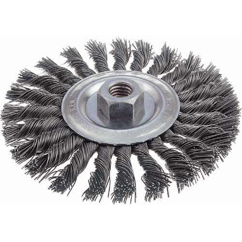 Brosses rotatives &agrave; fils nou&eacute;s - Brosse rotative &agrave; fils nou&eacute;s, fils nou&eacute;s standards, Dia. 6", Fils 0,023", Arbre 5/8"-11, Acier Auto-Cam