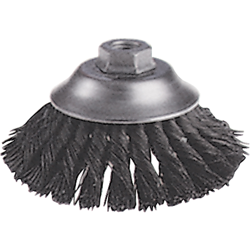 Brosses-boisseau &agrave; fils nou&eacute;s - Brosse-boisseau &eacute;vas&eacute;e, Dia. 6", Fils 0,02", Arbre 5/8"-11, Acier Auto-Cam