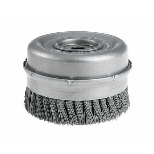 Knot Wire Cup Brushes with Bridle - Heavy-Duty, 4" Dia. x 5/8"-11 Arbor Auto-Cam