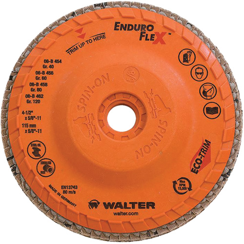 Enduro-Flex Flap Disc, 4-1/2" x 5/8"-11, Type 27, 120 Grit, Zirconia Alumina Auto-Cam