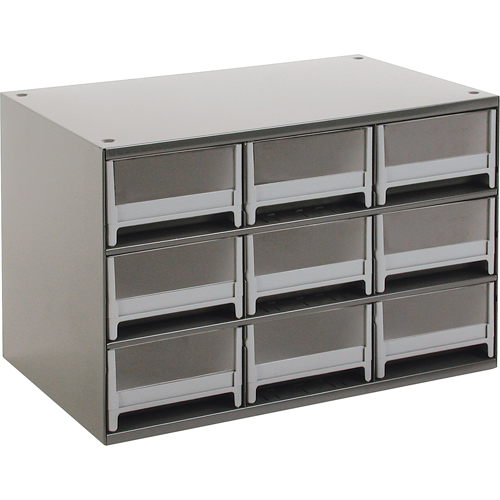 Modular Parts Cabinets, Steel, 9 Drawers, 17" x 10-9/16" x 3-1/16", Grey Auto-Cam