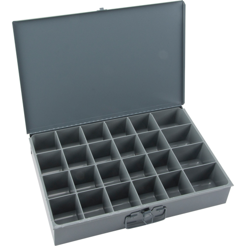 Compartment Scoop Boxes, Steel, 24 Slots, 18" W x 12" D x 3" H, Grey Auto-Cam