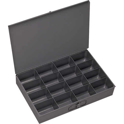 Compartment Scoop Boxes, Steel, 16 Slots, 13-3/8" W x 9-1/4" D x 2" H, Grey Auto-Cam