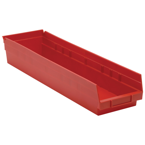Shelf Bins, 6-5/8" W x 4" H x 23-5/8" D, Red, 50 lbs. Capacity Auto-Cam