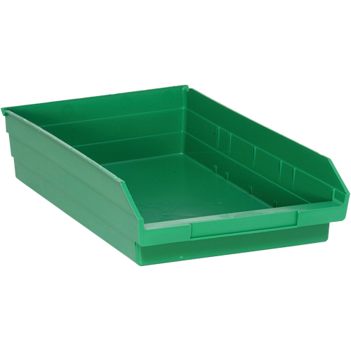 Shelf Bins, 11-1/8" W x 4" H x 17-7/8" D, Green, 40 lbs. Capacity Auto-Cam