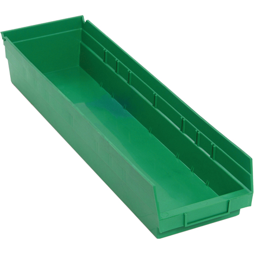 Shelf Bins, 6-5/8" W x 4" H x 23-5/8" D, Green, 50 lbs. Capacity Auto-Cam