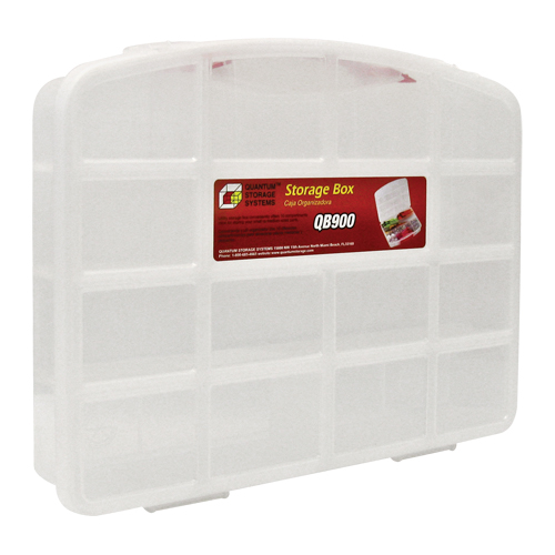 Clear Compartment Storage Box, 13" W x 10-1/4" D x 2-3/8" H, 10 Compartments Auto-Cam