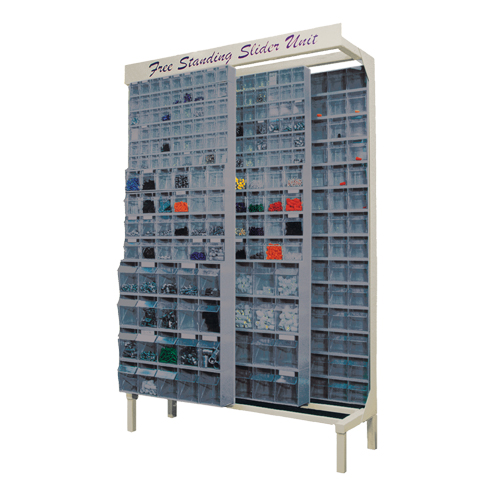 Free-Standing Tip-Out Bins Slider System, 48" W x 18" D x 77" H, 112 Drawers Auto-Cam