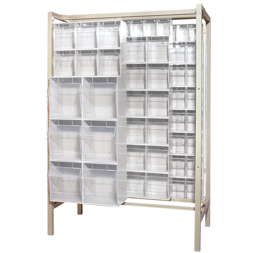 Free-Standing Tip-Out Bins Slider System, 51-1/4" W x 26" D x 77" H, 101 Drawers Auto-Cam