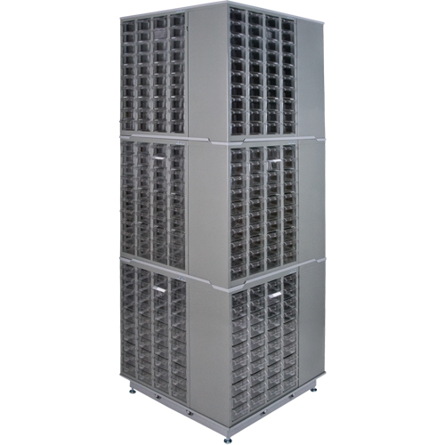 Heavy-Duty Industrial Carousel Drawer Cabinet, Steel, 480 Drawers, 27" W x 27" D x 80" H, Grey Auto-Cam