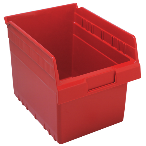 Store-Max Shelf Bins, 8-3/8" W x 8" H x 11-5/8" D, Red, 44 lbs. Capacity Auto-Cam