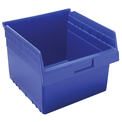 Store-Max Shelf Bins, 11-1/8" W x 8" H x 11-5/8" D, Blue, 44 lbs. Capacity Auto-Cam