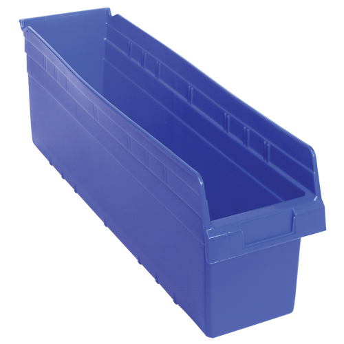 Store-Max Shelf Bins, 6-5/8" W x 8" H x 23-5/8" D, Blue, 68 lbs. Capacity Auto-Cam