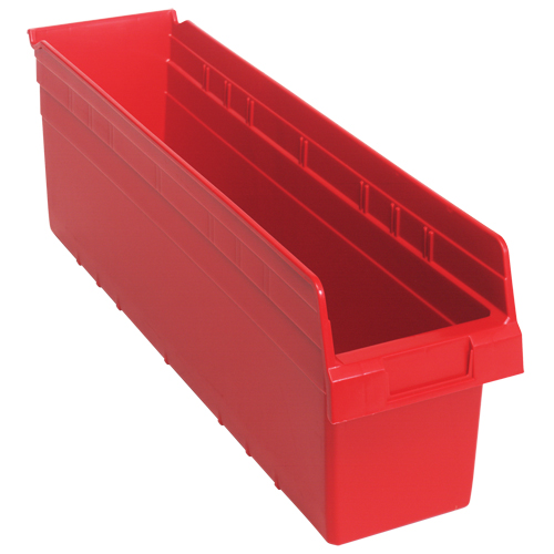 Store-Max Shelf Bins, 6-5/8" W x 8" H x 23-5/8" D, Red, 68 lbs. Capacity Auto-Cam