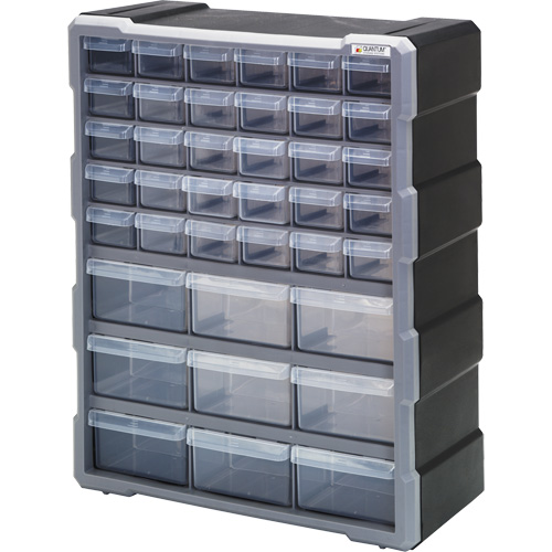 Drawer Cabinet, Plastic, 39 Drawers, 15" x 6-1/4" x 18-3/4", Black Auto-Cam