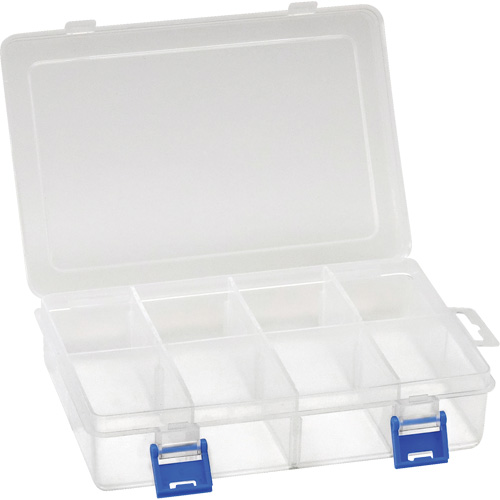 Plastic Compartment Box, 5.5" W x 7.75" D x 1.75" H, 8 Compartments Auto-Cam