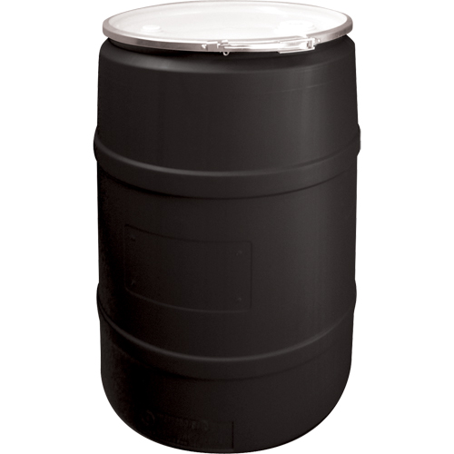Polyethylene Drums, 55 US gal (45 imp. gal.), Open Top, Black Auto-Cam