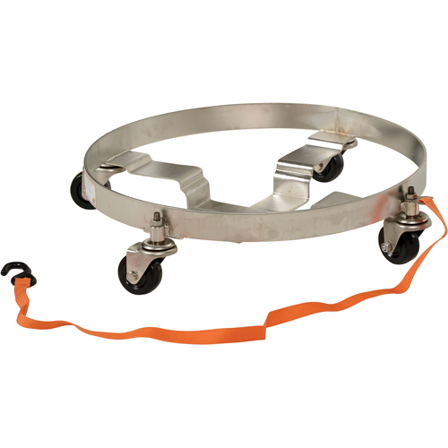 Chariots &agrave; &eacute;tages multiples pour baril, Acier inoxydable, Capacit&eacute;e 900 lb, Diam&egrave;tre 23-1/2", Roue en Caoutchouc Auto-Cam