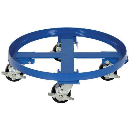 Socle roulant robuste pour baril, Acier, Capacit&eacute;e 2000 lb, Diam&egrave;tre 24-1/8", Roue en Ph&eacute;nolique Auto-Cam