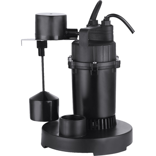 Thermoplastic Submersible Sump Pump, 2560 GPH, 115 V, 4.6 A, 1/3 HP Auto-Cam