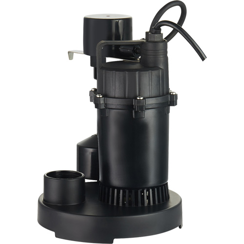 Thermoplastic Submersible Sump Pump, 2560 GPH, 115 V, 4.6 A, 1/3 HP Auto-Cam