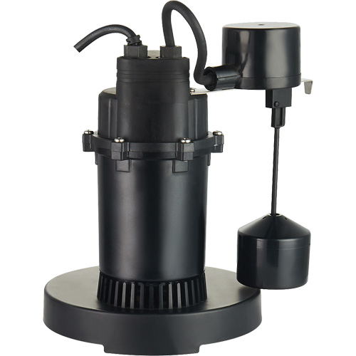 Thermoplastic Submersible Sump Pump, 2560 GPH, 115 V, 4.6 A, 1/3 HP Auto-Cam