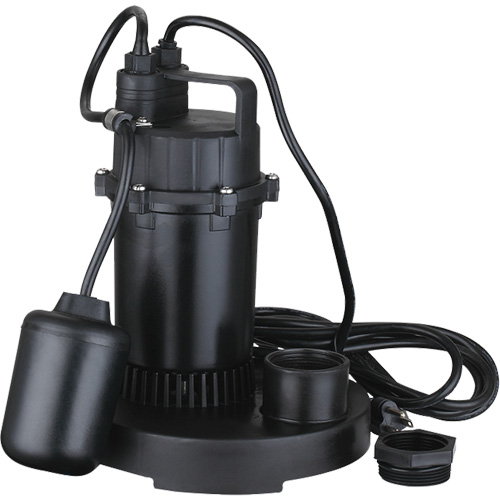 Thermoplastic Submersible Sump Pump, 2560 GPH, 115 V, 4.6 A, 1/3 HP Auto-Cam
