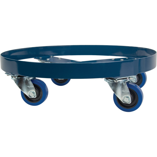 Drum Dolly, Steel, 1400 lbs. Capacity, 24" Diameter, Blue Elastic Casters Auto-Cam
