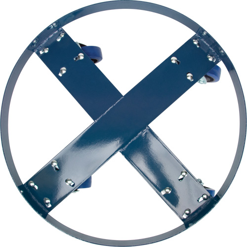 Drum Dolly, Steel, 1400 lbs. Capacity, 24" Diameter, Blue Elastic Casters Auto-Cam