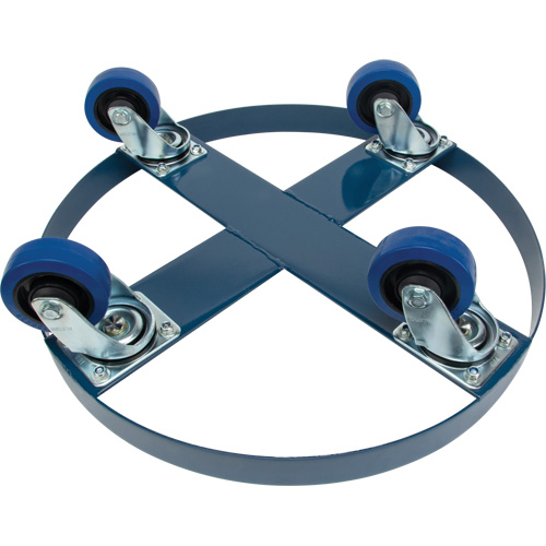 Drum Dolly, Steel, 1400 lbs. Capacity, 24" Diameter, Blue Elastic Casters Auto-Cam