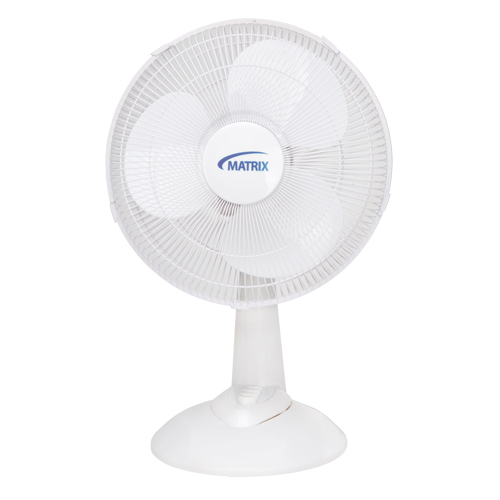 Oscillating Desk Fan with Push Buttons, 12" Diameter, 3 Speeds Auto-Cam