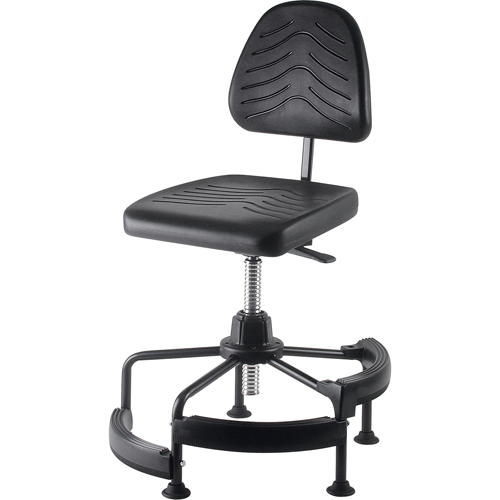 Industrial Stool, Stationary, Adjustable, 38" - 45", Polyurethane Seat, Black Auto-Cam