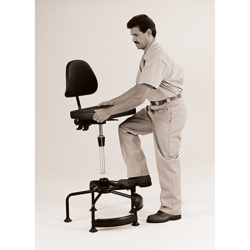 Industrial Stool, Stationary, Adjustable, 38" - 45", Polyurethane Seat, Black Auto-Cam