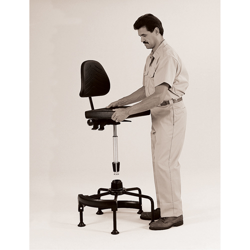 Industrial Stool, Stationary, Adjustable, 38" - 45", Polyurethane Seat, Black Auto-Cam