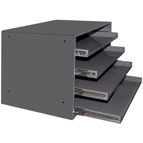 Compartment Box Cabinets, Steel, 4 Slots, 20" W x 15-3/4" D x 15" H, Grey Auto-Cam