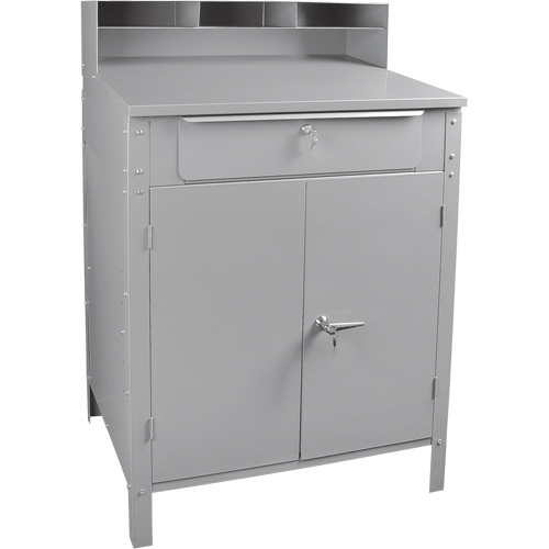 Cabinet Style Shop Desk, 34-1/2" W x 30" D x 53" H, Grey Auto-Cam